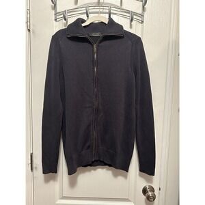 ZARA MAN Basic Sweater Jacket Men's SZ XL Navy Blue Full Zip Cable Knit Cotton